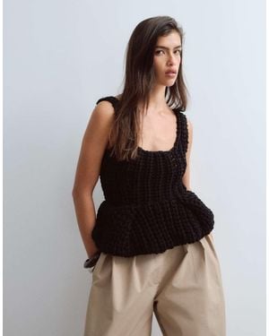ARRANGE Chunky Hand Knit Peplum Top - Black