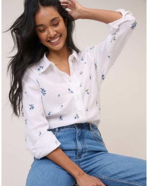 Nobody's Child Floral Cotton Embroidered Blouse - White