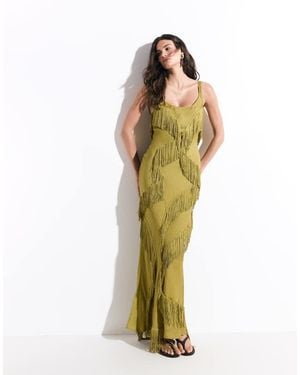 ASOS Scoop Neck Maxi Dress With Asymmetric Fringe - Metallic