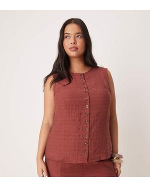 Vila Curve Chaleco Marrón Henna A Cuadros Con Cuello Redondo De (Parte De Un Conjunto)-Rojo