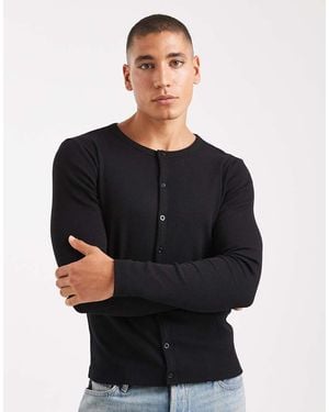 Collusion Camiseta Negra De Manga Larga Y Corte Slim Con Botones De - Negro