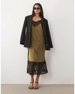Jdy Lace Details Satin Midi Dress - Brown