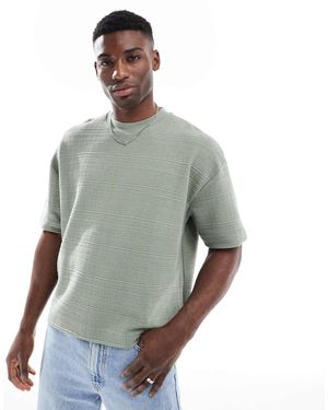 ASOS T-Shirt Oversize Squadrata Kaki Testurizzata Con Spalle Scivolate - Grigio