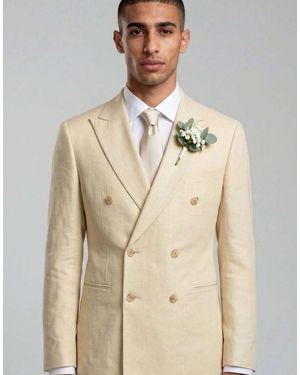 Harry Brown Giacomo Slim Fit Double Breasted Suit Jacket - Natural