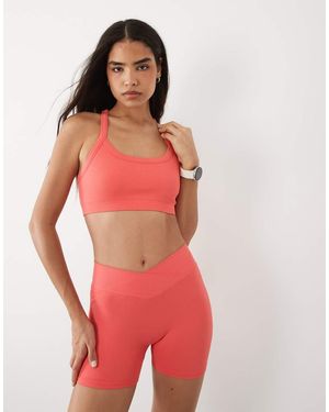 4505 Naadloze Geribbelde Sport Bh Met Racerback En Verstelbare Bandjes - Rood