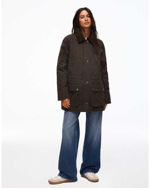 Bershka Waxed Jacket With Contrast Collar - Blue