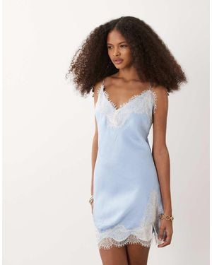 Abercrombie & Fitch Satin Lace Trim Strappy Mini Dress - White