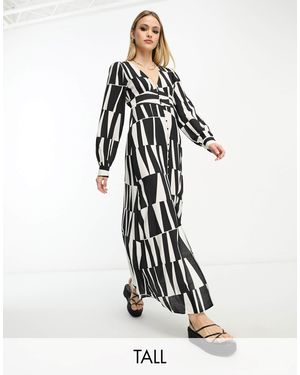 Object Tall – midikleid mit knopfleiste und abstraktem muster - Weiß