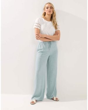 Long Tall Sally Wide Leg Linen Trousers - Blue