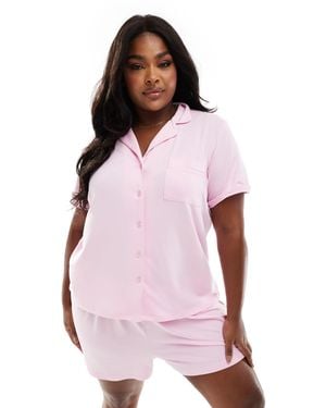 Loungeable Curve Jersey Short Sleeve Shirt & Shorts Pyjama Set - Pink