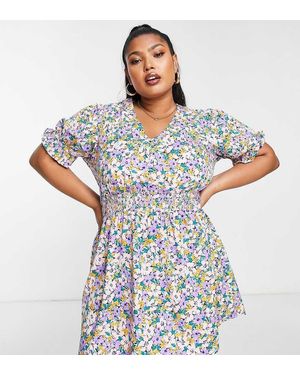 Yours Shirred Waist Peplum Dress - Blue