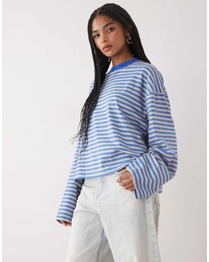 Lioness Bloom Cotton Blend Long Sleeve Crew Neck Boxy T-shirt - Blue