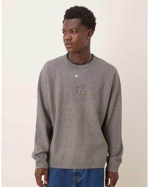 Calvin Klein Centre Embossed Logo Jumper - Grey