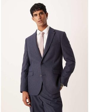 ASOS Regular Wool Suit Jacket With Pinstripe - Blue