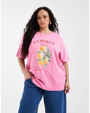 ONLY Oversize Fit T-Shirt With Oranges Print - Pink