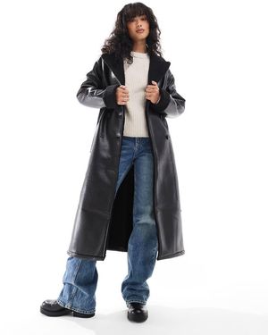Threadbare Longline Aviator Coat With Borg Trims - Blue