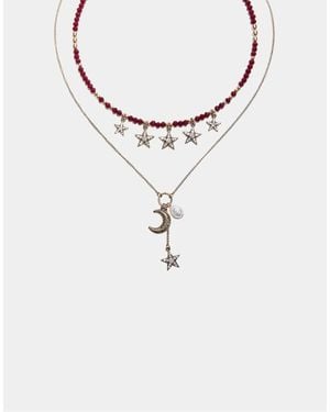 Stradivarius Set Di 2 Collane Con Luna E Stella - Bianco