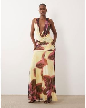 ASOS Printed Mesh Deep Plunge Mesh Maxi Dress Over Sized Floral - Multicolor