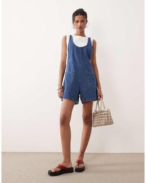 ASOS Mono Vaquero Corto Azul Con Cuello Ancho Y Espalda Cruzada