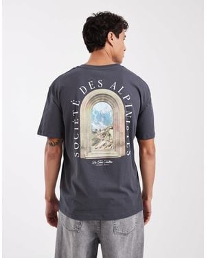 Jack & Jones T-shirt oversize avec imprimé paysage au dos - Bleu