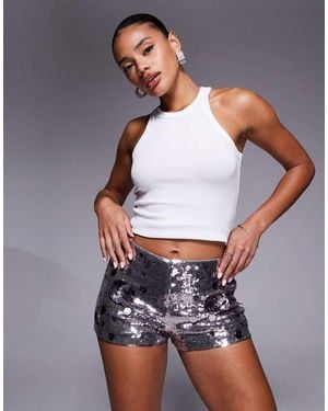 Oh Polly Flower Sequin Short - White