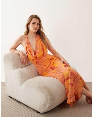 New Look Floral Halter Neck Maxi Dress - Orange