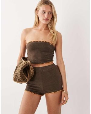 ASOS Renee Beach Towelling Short Co Ord With Starfish Embriodery - Brown