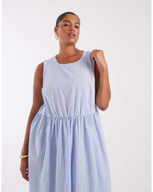 Pieces Plus Pieces Curve Sleeveless Smocking Ditsy Floral Maxi Dress - Blue