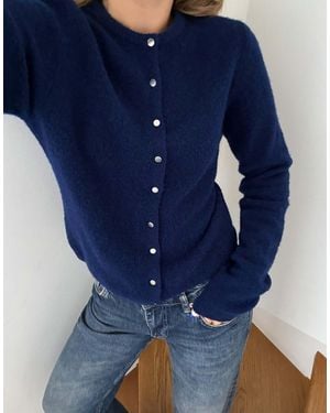 NA-KD Strickjacke aus wollmix mit knöpfen und rundhalsausschnitt - Blau