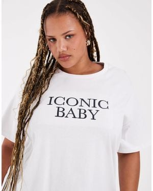 ASOS Asos Design Curve Longline Heavyweight T-shirt With Iconic Slogan - White