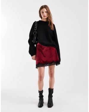 ASOS Velvet Mini Skirt With Lace Hem - Red