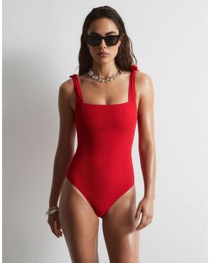 & Other Stories Crinkle Swimsuit With Knot Detail - Red