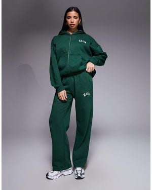 Kaiia Cotton Rich Embroidered Logo Wide Leg Trackies - Green