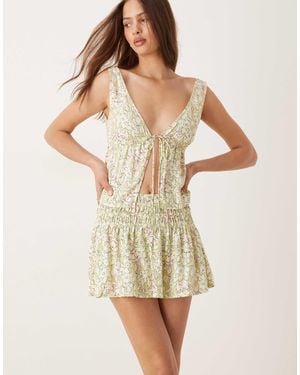 Motel Nelesi Floral Print Skirt - Natural