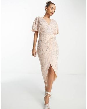 Beauut Bridesmaid Allover Embellished Wrap Midi Dress - White