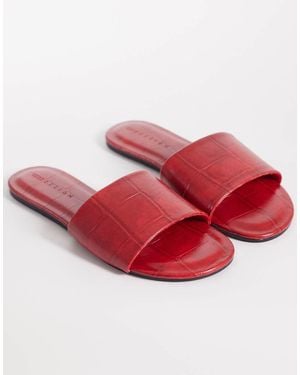 ASOS Sandalias Rojas Planas De Efecto Cocodrilo Faith De - Rojo
