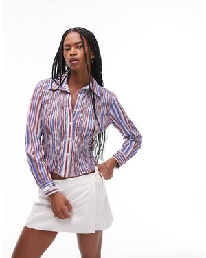 laagam Striped Ruched Shirt - Purple