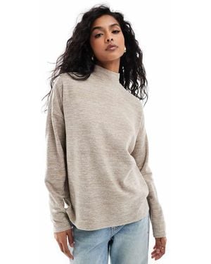 Vero Moda High Neck Oversized Jersey Top - Grey