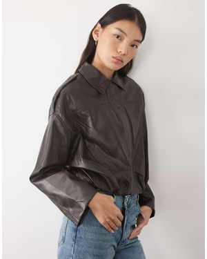 Jdy Faux Leather Bomber Jacket - Grey