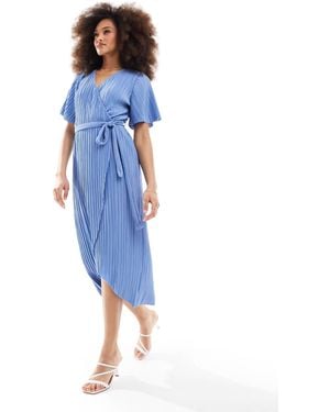 Y.A.S Plisse Wrap Midi Dress - Blue