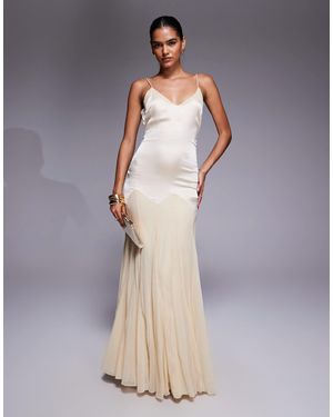 ASOS Dropped Waist Satin And Chiffon Mix Maxi Dress With Full Godet Skirt - Yellow