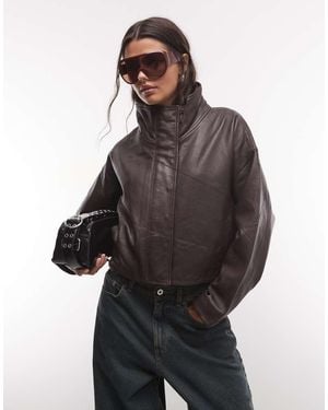 AllSaints Ryder Leren Jack Met Opstaande Kraag - Grijs