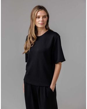 French Connection Luxe Short Sleeve Crew Neck Pinched Top - Black
