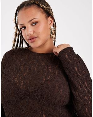 Vero Moda Long Sleeve Textured Peplum Top - Brown