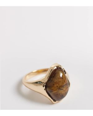 ASOS Asos Design Curve Ring With Faux Tigers Eye - Natural