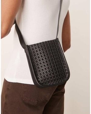 ASOS Faux Leather Crossbody Bag With Straw Rattan Detail - White