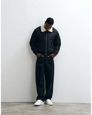 Blend Bomber Jacket With Contrast Collar - Blue