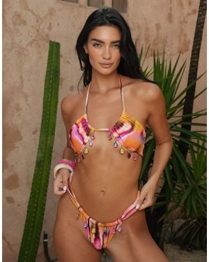 Moda Minx X Zoe Servini Bikini Top With Beaded Detail - Brown