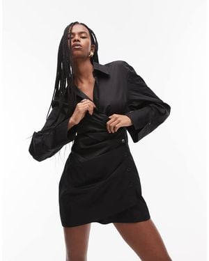 & Other Stories Mini Shirt Dress With Ruche Wrap Front - Black