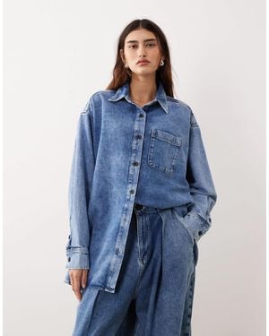 ARRANGE Seam Detail Washed Denim Shirt - Blue